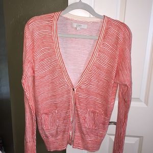 orange and white striped cardigan